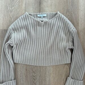 Sweet Rain Women's Taupe Ribbed Knit Sweater